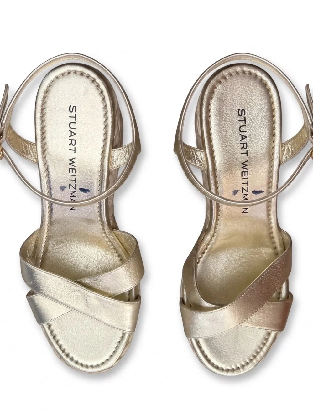 Stuart Weitzman  Size 7B DAYNA ESPADRILLE WEDGE SANDAL in Gold Leather & Jute